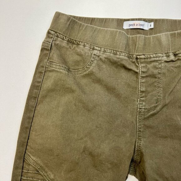 Peek A Boot Socks Womens Biker Moto Jeans Green Pull On Pockets Size Medium - Picture 6 of 10